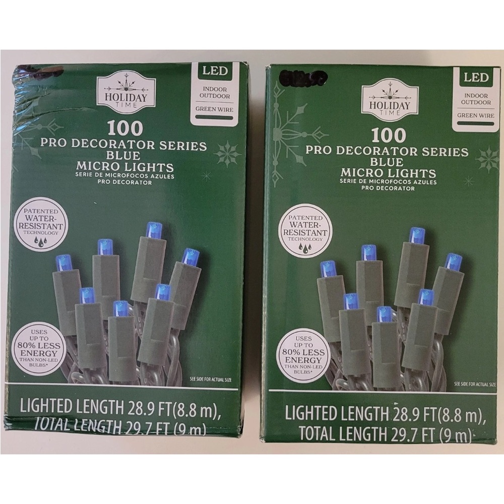 2x Holiday Time 100ct Pro Decorator Series BLUE Micro LED String Lights Lot